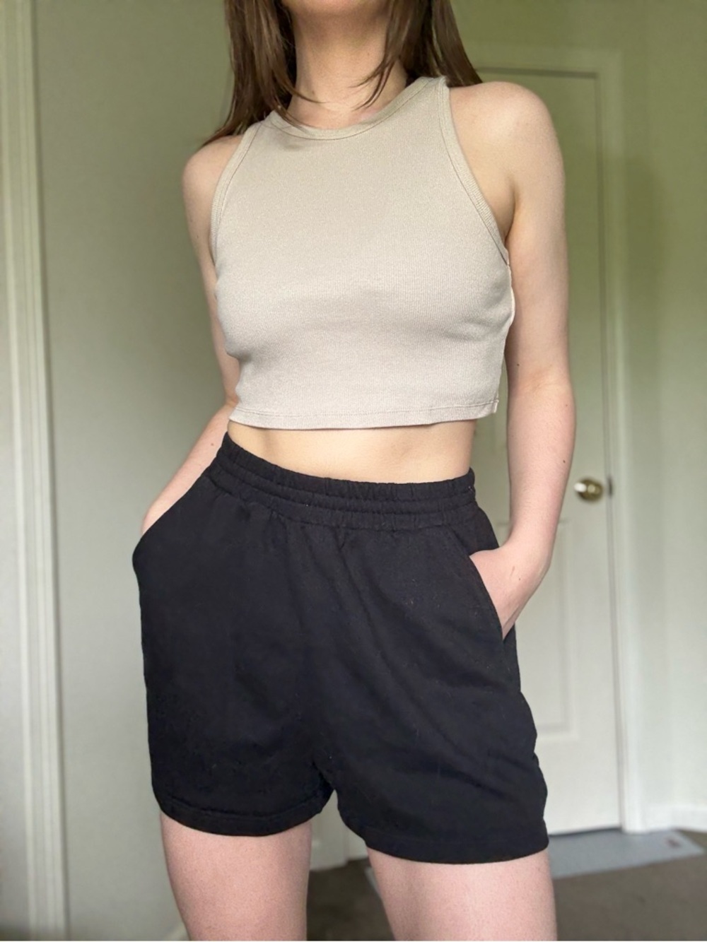 Old Navy Black High Rise Comfort Waist Terry Shorts Drawstring - L - Picture 9 of 10